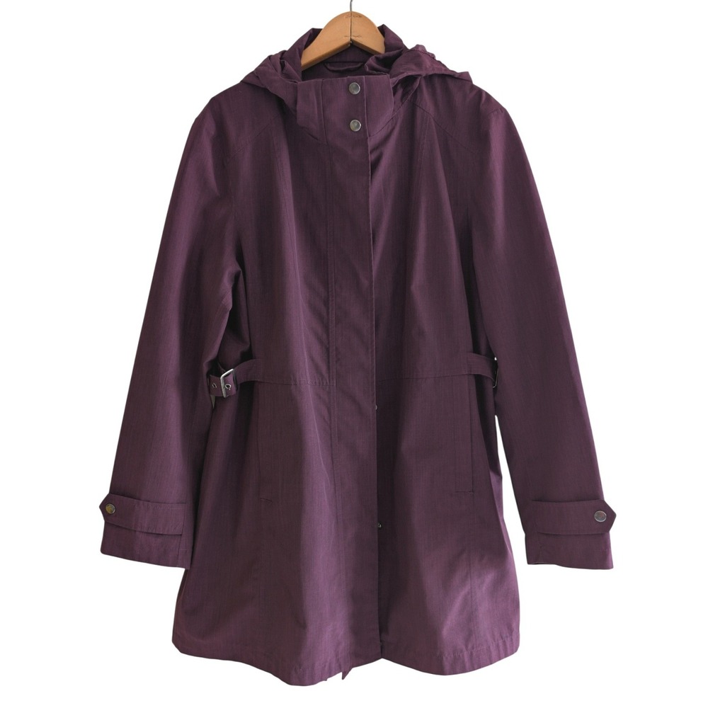 Kirkland Signature Womens Plum Purple Trench Coat Removable Hood XL 7778999